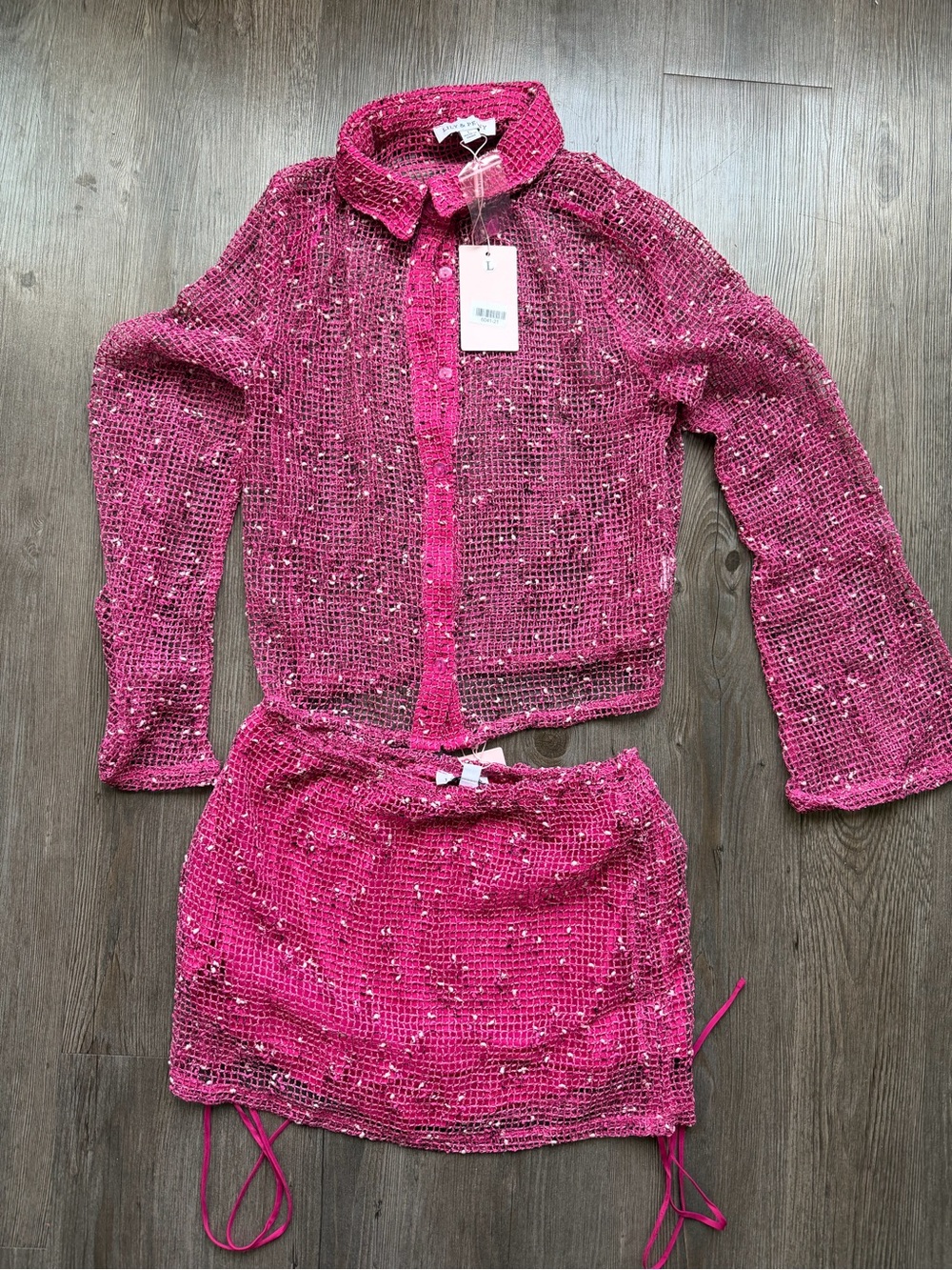 Girls' Pink Sequined Knit Jacket & Skirt Set